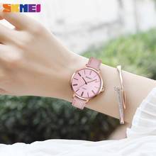 SKMEI-relojes de moda para mujer, pulsera de cuarzo con correa de cuero informal Simple, resistente al agua, 3bar, 1397 2024 - compra barato