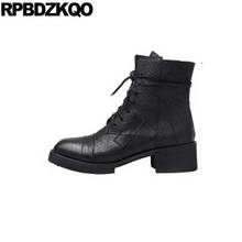 Bota de couro genuíno de outono com bloco de pele, bico quadrado, preto, com cadarço, autêntico, bege, inverno 2021 2024 - compre barato