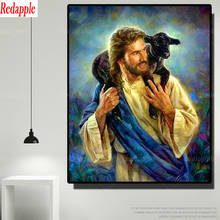 Картина 5d с изображением ягненка Иисуса, квадратная круглая картина, подарок ручной работы, бриллиантовая вышивка, религиозная искусство, вышивка крестиком, домашний декор 2024 - купить недорого