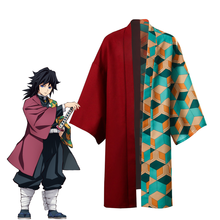 Anime Demon Slayer Kimetsu no Yaiba Tomioka Giyuu Cloak Cosplay Costume Japanese Kimono Uniform Grid Halloween Cape 2024 - buy cheap