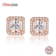 Tongzhe 925 brincos de prata esterlina para mulheres quadrado pequeno zircão rosa brincos de ouro moda jóias 2019 alibaba express 2024 - compre barato