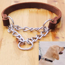 Collar de cuero auténtico para perro, cadena antideslizante de acero inoxidable para perros pequeños, medianos y grandes 2024 - compra barato