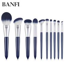 BANFI-Juego de brochas de maquillaje, 10 brochas de color azul oscuro, cosmética en polvo, sombra de ojos, base, colorete, mezcla, Belleza 2024 - compra barato