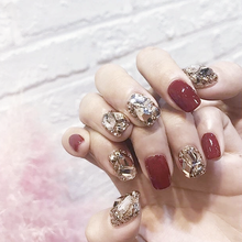 Красивые винно-красные однотонные с полностью бриллиантовыми 3d декорированные накладные ногти для невесты накладные ногти французский 24 шт. с клеем 2024 - купить недорого