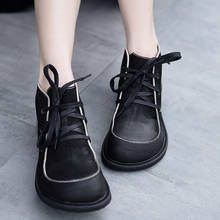 Artmu-Botines de piel auténtica con cordones para mujer, zapatos hechos a mano, estilo británico 2024 - compra barato