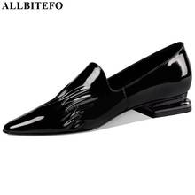 ALLBITEFO Elegant Low-Heeled Women Heels Classic Pattern Office High Heel Shoes Nature Genuine Leather High Heels 2024 - buy cheap