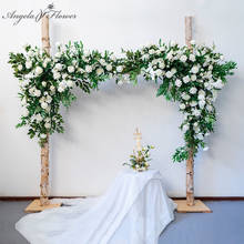 Custom White Green Artificial Flower Row Rose Green Plants Wedding Arch Deco Flower Row Romantic Scene Stage Backdrop Floral Art 2024 - buy cheap