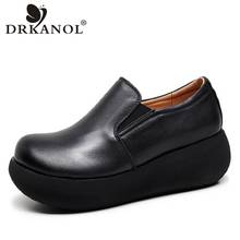 Drkanol sapatos femininos retrô de couro, calçados de plataforma pretos, feitos à mão, de fundo grosso 2024 - compre barato