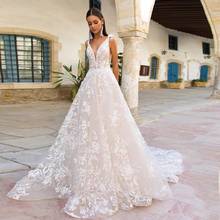 Elegant Wedding Dresses Lace Pleat V-Neck Sleeveless Backless A-Line Bridal Gowns Novia Do 2021 New Vestidos 2024 - buy cheap