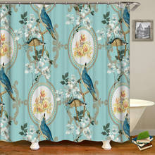 Cortina de ducha impermeable con estampado 3d de flores europeas, visillo de baño de tela de poliéster, pantalla de baño con ganchos, 180x180cm 2024 - compra barato