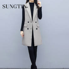 Sungtin Autumn Winter Long Woolen Blazer Jacket Vest Women Slim Waistcoat Outwear Office Lady Sleeveless Pocket OL Y2K 3XL 2024 - buy cheap