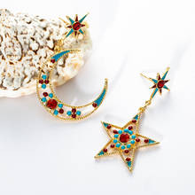 2019 moda estilo étnico pingente brincos exagerados coloridos lua sstars assimétrico dangle brincos para presente de jóias femininas 2024 - compre barato