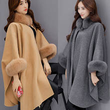 Abrigo de lana de longitud media para mujer, chaqueta con cuello de piel grande, abrigo de lana, Parka, chal, versión coreana, Invierno 2024 - compra barato