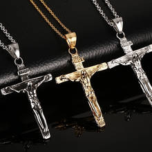 Vnox Vintage Crucifix Pendant Necklace for Men Stainless Steel Cross Jesus Jewelry 2024 - buy cheap