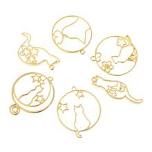 6 6 Pcs/Set Metal Frame DIY Jewelry Necklace Pendant Gold Kitten Cat Cute Hollow Frames UV Epoxy Resin Tools Accessories 2024 - buy cheap