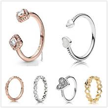 Authentic 925 prata esterlina rosa praça brilho aberto anéis para festa de casamento feminino presente europa pandora jóias 2024 - compre barato