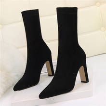2020 Winter New Comfortable Women Sock Boots Square High Heels Suede Ankle Boots Fashion Pointed Toe Fall Stretch Shoes Big Size 2024 - buy cheap