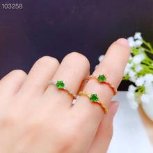 Moda claro verde diopside anel para mulher ornamento real 925 prata banhado a ouro redondo 4*4mm tamanho natural gem menina data presente 2024 - compre barato