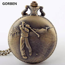 2020 Retro Classical Bronze Golfing Theme Pocket Watch Quartz Movement Watch With Necklace Chain Best Watch Gift To Golfers Men 2024 - buy cheap