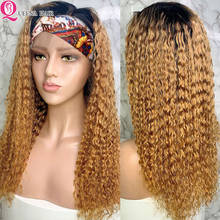 Ombre Blonde Headband Wig Human Hair Kinky Curly Head band Wigs For Black Women Remy Brazilian Scarf Wig 1B/27 Curly Wig 180% 2024 - buy cheap