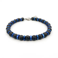 Runda Men 6mm Natural Stone Lava Beaded Bracelet Adjustable Blue Stainless Steel Accessories Jewelry For Men's Gifts 2024 - buy cheap