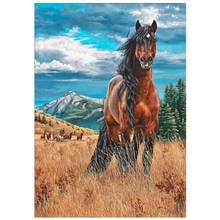 Full Round 5D DIY Diamond Painting Animal Horse Diamond Embroidery Kit Mosaic Alpine Blue Sky Landscape Home Decoration 2024 - buy cheap