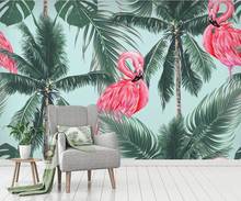 Papel de parede com mural 3d personalizado, pintura decorativa de parede de flamingo árvore tropical, plano de fundo 2024 - compre barato