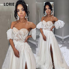 LORIE Boho Wedding Dresses off Shoulder Appliques Lace Wedding Gown Short Sleeve Bohemian Bridal Dress 2021 suknia ślubna 2024 - buy cheap
