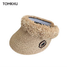 TOMKHU-sombreros de Sol de calidad artesanal para mujer, sombreros grandes aleros de rafia, gorra de paja vacía, visera de sol salvaje, sombreros de playa a la moda, novedad 2024 - compra barato
