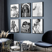 Póster bohemio de mujer en blanco y negro, lienzo nórdico para pared, impresión artística de animal, caballo, búho, póster escandinavo, decoración moderna 2024 - compra barato