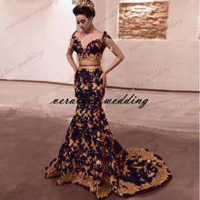 Two Pieces Sexy Mermaid Evening Dresses Dubai Saudi Arabic Black Gold Lace Robe De Soiree Prom Party Gowns Occasion Party Dress 2024 - buy cheap