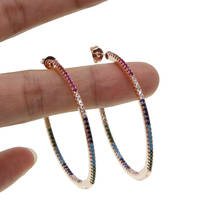 HIGH quality multi color stone ear jewelry romantic rose gold color 45mm colorful cz gorgeous women ladies rainbow hoop earrings 2024 - buy cheap