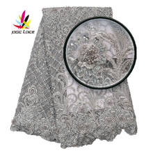 Tissu Nigerian Lace Luxury Handmade Beads Lace Fabrics Grey Silver African Lace Fabric Beaded Lace Materials for Bridal XZ2896B 2024 - buy cheap