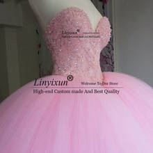 Vestido de baile inchado rosa, vestido longo com apliques de miçangas, 15 anos, brilhante, vestido de baile para meninas, 2020 2024 - compre barato