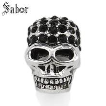 Black Zirconia Paved Small Skull Beads European Bead for Women Men thomas 2024 - buy cheap