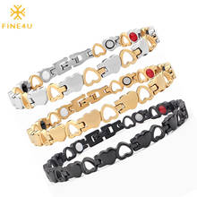 FINE4U B382 Healthy Energy Bracelet Hearted Design Stainless Steel Health Care Magnetic Gold Bracelet Hand Chain For Women 2024 - buy cheap