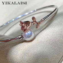 YIKALAISI-joyería de plata de ley 925 para mujer, pulsera redonda de perlas naturales de agua dulce, tipo rosa, 9-10mm, venta al por mayor 2024 - compra barato