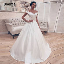 Booma High Quality Satin Wedding Dresses Off the Shoulder Lacing Bridal Gown Simple Sleeveless Princess Party Dresses Plus Size 2024 - buy cheap