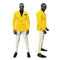 Moda jaqueta amarela branco calça ternos de casamento para homens noivo smoking traje homme duplo breasted festa melhor homem terno masculino 2024 - compre barato