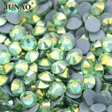 JUNAO-diamantes de imitación para fijación en caliente, Cristal AB con parte posterior plana, Diamante Strass, cristal redondo, SS 6, 8, 10, 16, 20, 30 peridoto 2024 - compra barato