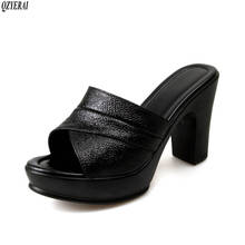 2020 europea de verano de cuero de las mujeres zapatillas de tacón 8,5 cm sandalias sexy de mujer de piel de vaca zapatos de tamaño 34-40 2024 - compra barato