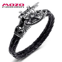 Fashion Men Jewelry Black Double Layer Leather Bracelet Stainless Steel Punk The devil and the angel Charm Bracelet PS1023 2024 - buy cheap