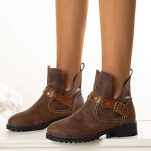 2020 mulheres tornozelo botas de inverno salto quadrado dedo do pé redondo vintage botas femininas botas mujer feminino tornozelo fivela botas de cowboy 33 34 2024 - compre barato