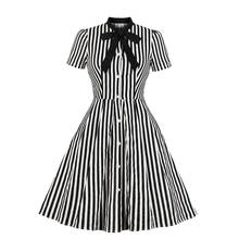 Rosetic Stripe Vintage Midi Goth Dress Women Bow Collar Elegant Office Casual Robe Gothic 50s Retro Rockabilly Dresses Summer 2024 - buy cheap