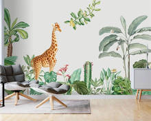 Papel tapiz 3D personalizado para habitación de niños, mural de hojas de árbol de jirafa para sala de estar, papel tapiz 3d para dormitorio 2024 - compra barato