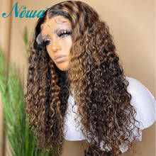 Newa peruca com cabelo humano ondulado mel, peruca lace frontal loira com ombré 13x6, 4x4, fechamento de cabelo 2024 - compre barato