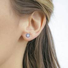 Mini pendientes redondos de cristal azul para mujer y niña, joyería para el oído, con cierre de tuerca, Micro pavé, CZ 2024 - compra barato
