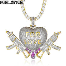 Hip Hop Bling CZ Double Gun Heart Iced Out Cubic Zircon Necklaces & Pendants For Men Jewelry Charm Tennis Chain For Love 2024 - buy cheap