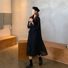 2020 Women's Spring Autumn Loaded New French Wave Dot Dress Loose Temperament Wild Long-sleeved Pleated Dress Female A591 2024 - buy cheap
