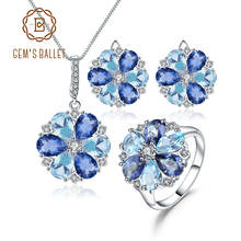 GEM'S BALLET Natural  Sky Blue Topaz Mystic Quartz Flower Jewelry Sets 925 Sterling Silver Pendant Earrings Ring Set For Women 2024 - buy cheap